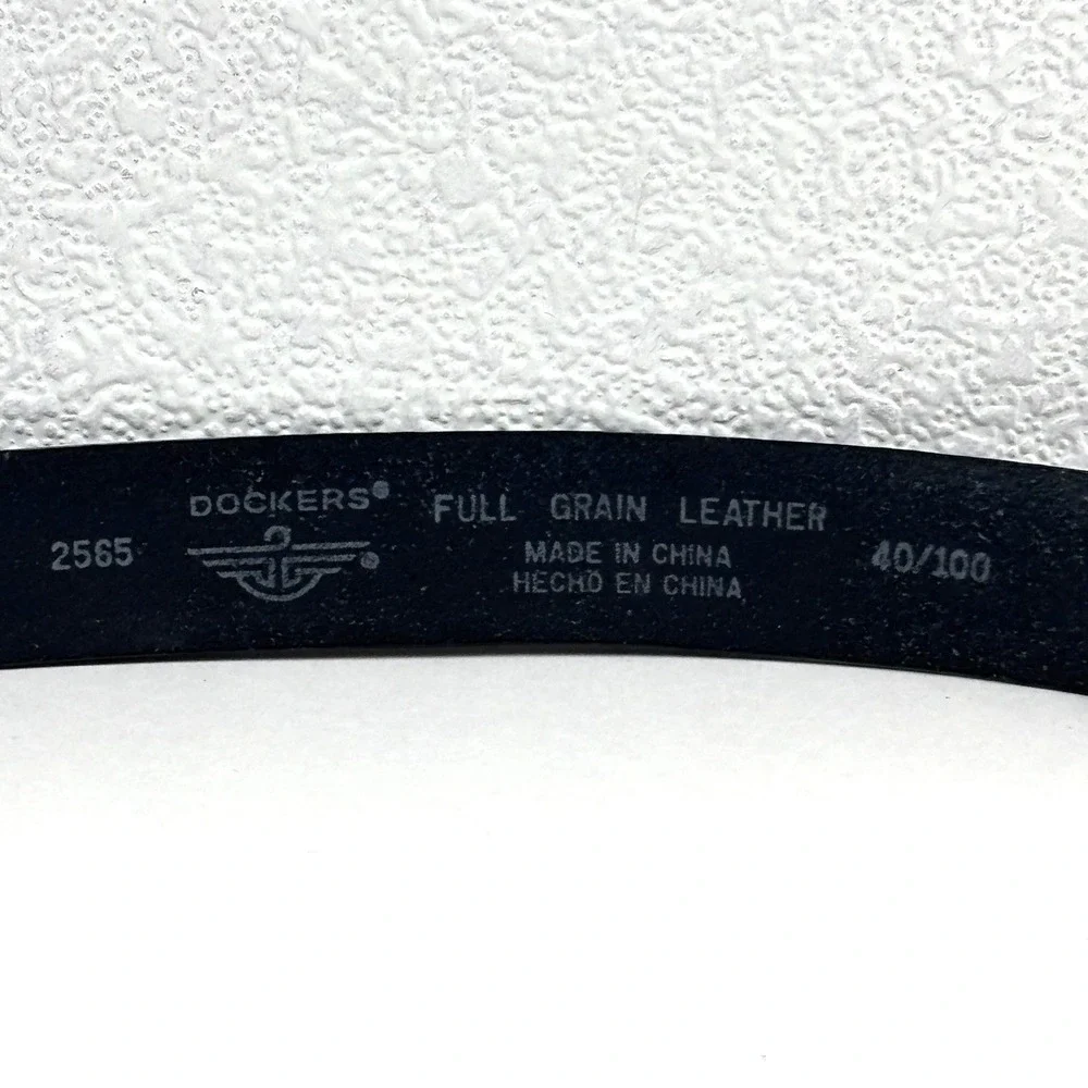 Dockers Full Grain Leather Belt Mens 40 Black Silver Buckle Business Casual